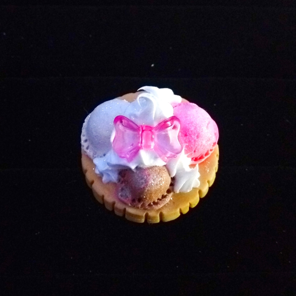 Kawaii Cute Polymer Clay Ice Cream Sundae Cookie Ring Hand Crafted Adjustable